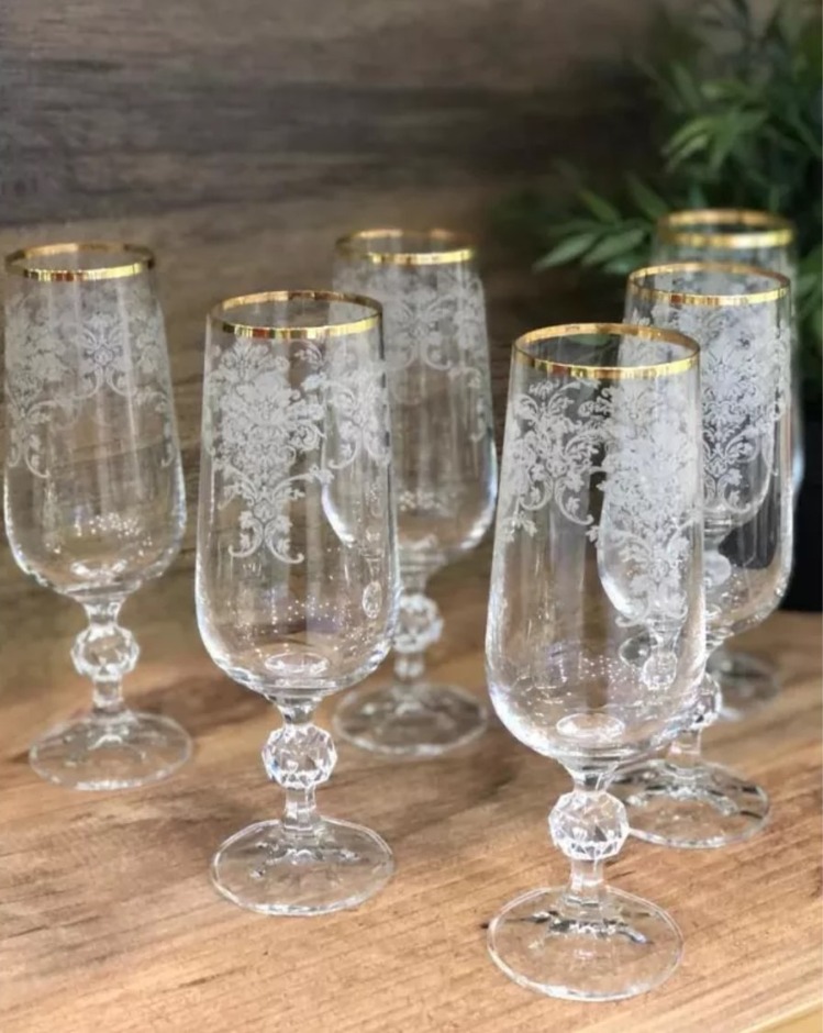 MSBA054 Bohemia Kristal Cam Şampanya Kadeh Desenli Gold Yaldız 17cm 1 Adet