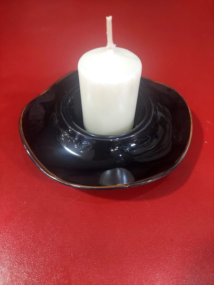 A02535 Çap 12cm Yükseklik 4cm Porselen Siyah Gold Yaldız Mumluk Parlak Renk 1 Adet