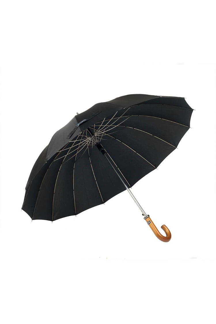 MPR-1025 Siyah Ekose Ahşap Saplı 16 Çelik Telli Premium Lüks Erkek Baston Şemsiye