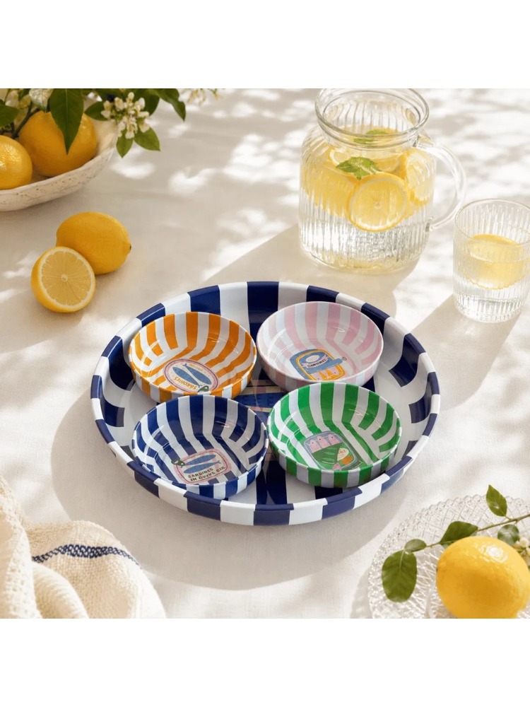 AHBCV0000GXP0E3 Home 26 cm Sardines Mavi Meyve Tabağı ve 4'lü Çerezlik Seti