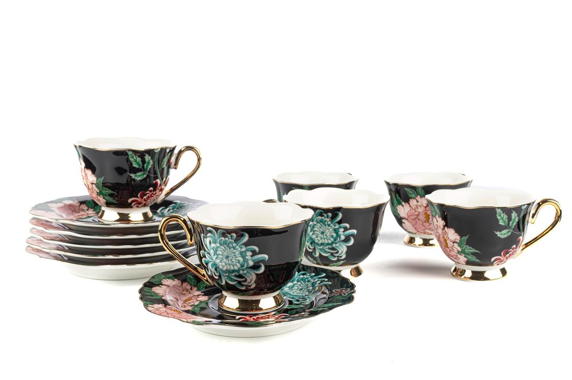 AP038.370268 Fleur Siyah 2'li Türk Kahve Fincan Set 90cc Mutfak Dekorasyon 4 Parça