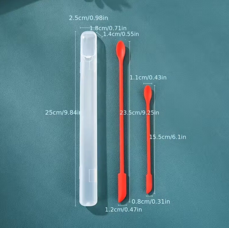 LQ92482 Çift başlı silikon kaşık (15.01 cm siyah + 23.01 cm kırmızı) + Saklama kutusu