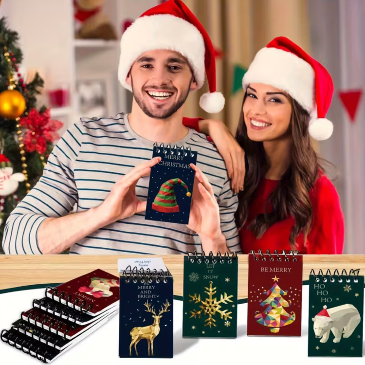 QK4140501 1 adet Rastgele Mini Steno Defter Sayfalar, Noel Tasarımlı