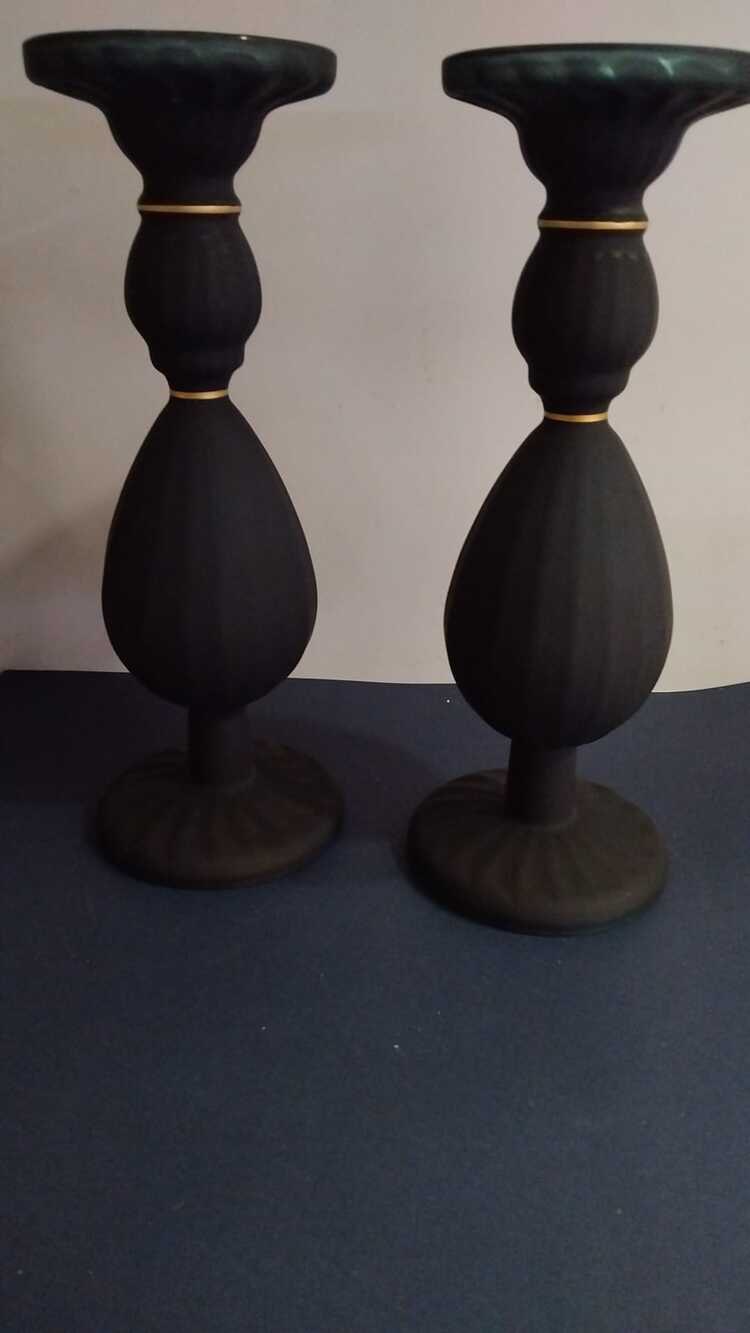A449753945 2'li Siyah Cam Mumluk İtalyan Alt Çap 11cm Üst Çap 10cm Yükseklik 30cm
