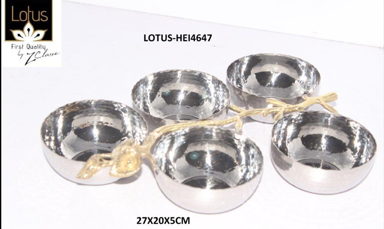 LOTUS-HEI4647 Çelik Pirinç Aksesuarlı Beşli Çerezlik First Quality 27x20x5cm