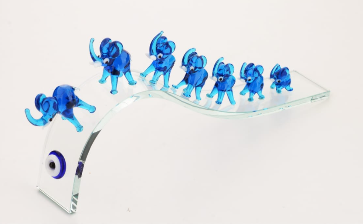 ZO-167-AMAV 26x4x10cm Büyük Kristal Yedili Fil Açık Mavi