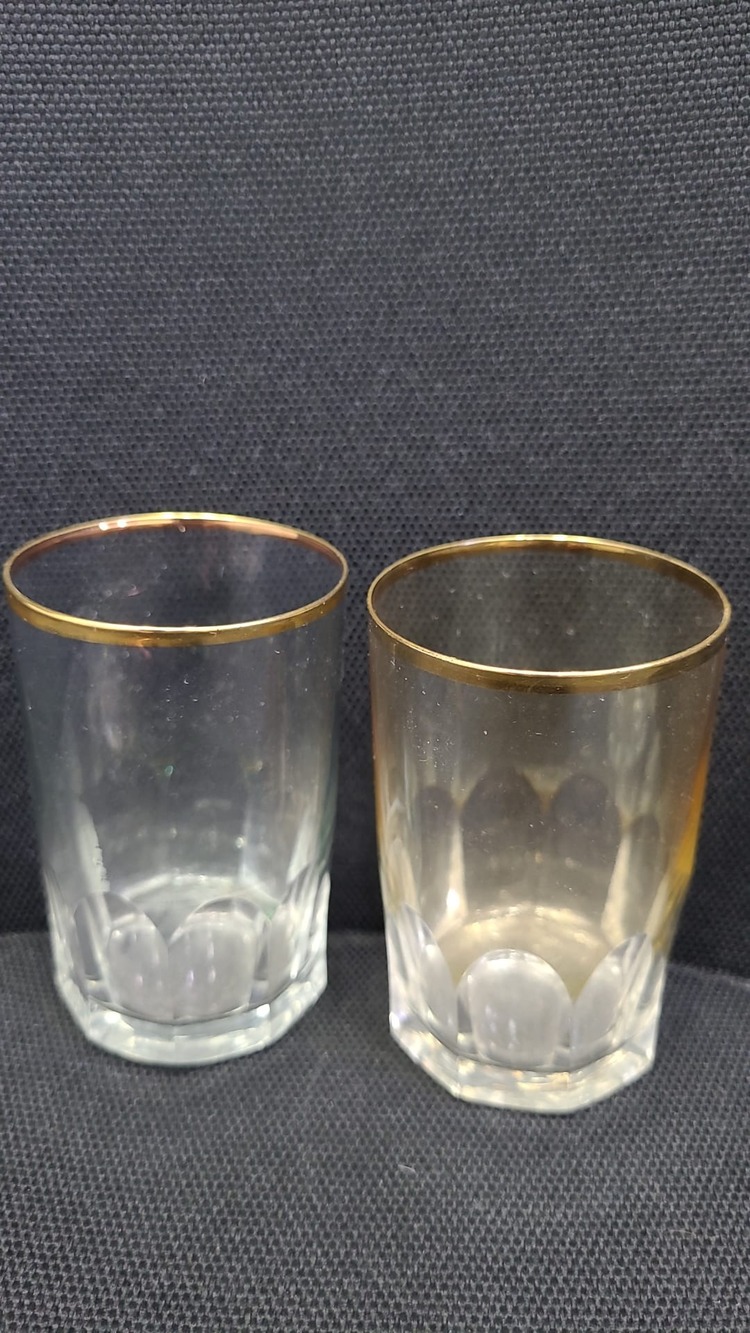 A420805 8cm Şeffaf Gold Cam Kahve Yanı Bardak 2'li Glorius Glass Iconic Altın Yaldızlı