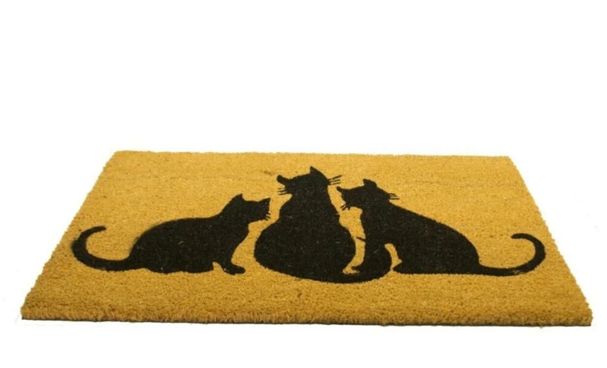 103KKUCKE2979 Home Koko Kapı Paspas 40x70cm Üç Kedi 15mm Kalınlık Hindistan Ceviz 1 Adet