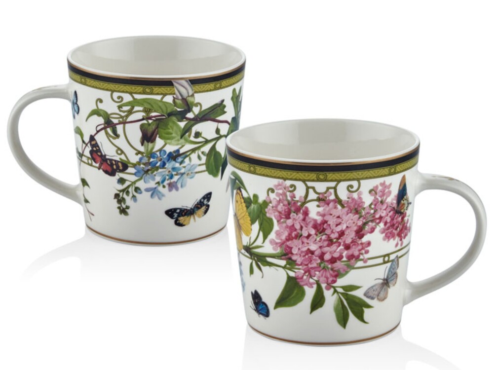 1BSF-1242MG Muse Garden 2'li Kupa Set 9,5x9,6cm Çiçek Kelebek Porselen