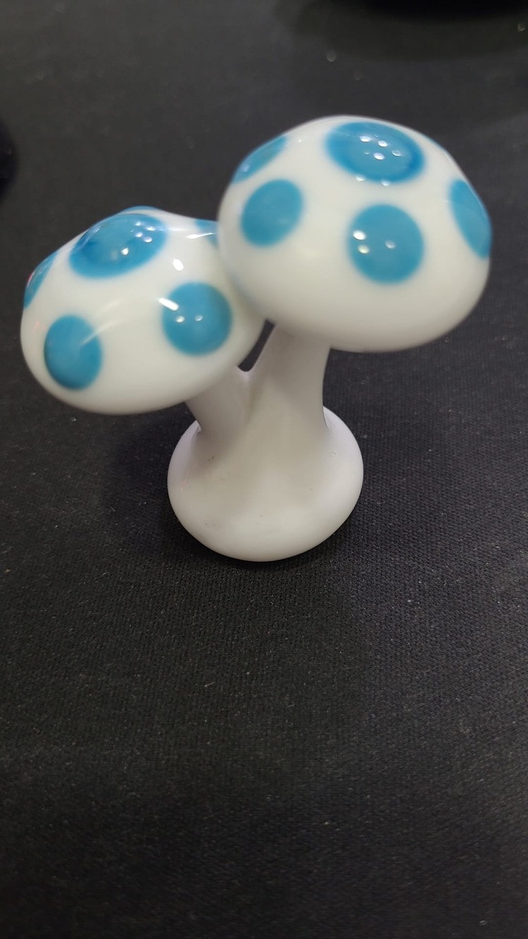 A0029213577 Cam El Yapım Mantar Mavi Beyaz Zanaat 5cm Mini Sevimli 1 Adet