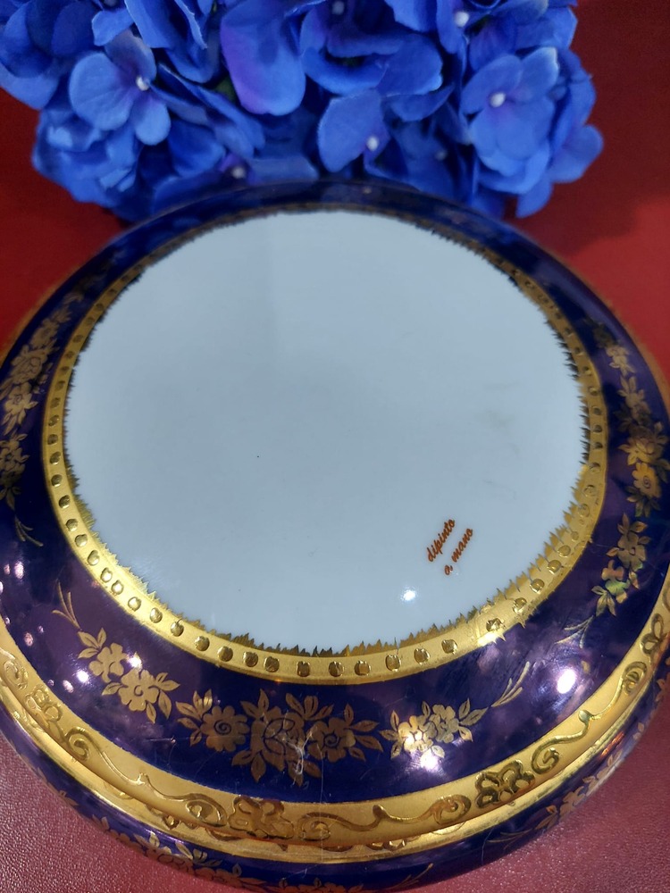 A43605 T. Limoges Şekerlik Çap 18cm Porselen İtalyan Dipinti A Mano Mediterranea 1 Adet