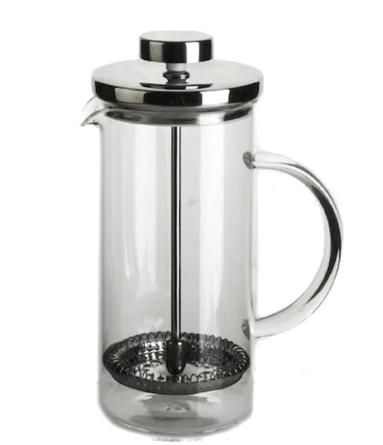 097O6638331 French Press Silver Gümüş Renk 600ml Cam Çay Kahve Demleme Sofra Mutfak Ev Sevgi