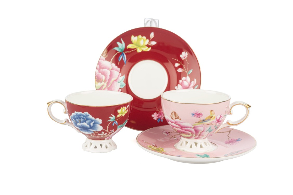 P405.141391 Vivida 2li Pembe Bordo Kahve Fincan Seti 90ml Butik Mutfak