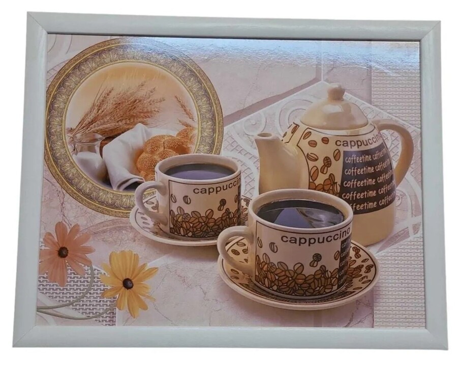 CAPPUCDIZTEPS Minderli Desenli Keyif Tepsisi Kahvaltı Tepsisi Cappucino Arkası Kareli 1 Adet