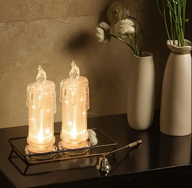 EP278934 2'li LED Alevsiz Mum Set Gerçekçi Pilli Sütun Tasarım Aile Toplantılık Ortam Işık