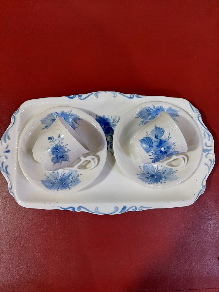 B053623 Beyaz Porselen El Boyama Türk Kahve Fincan Tepsi 2 Kişilik Set