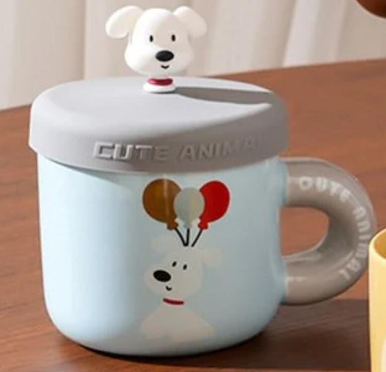 BGP-4359 Porselen Kupa Kapaklı Köpek Figürlü Cute Animal Balon 1 Adet