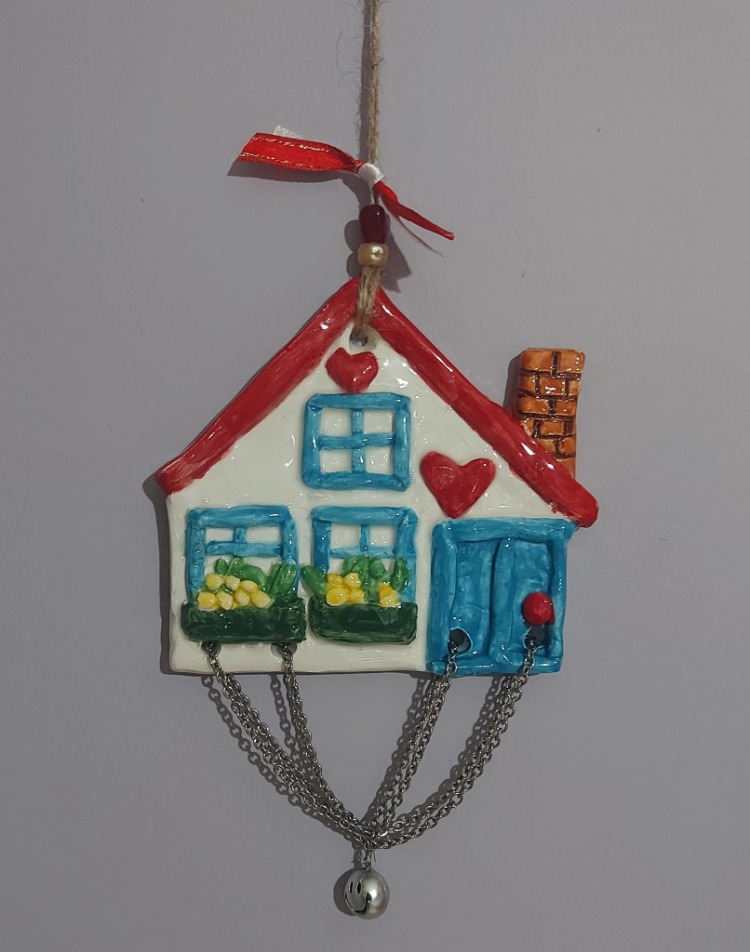 1228JALE EL YAPIM SERAMİK ASMALIK SÜS EV 12x12CM 