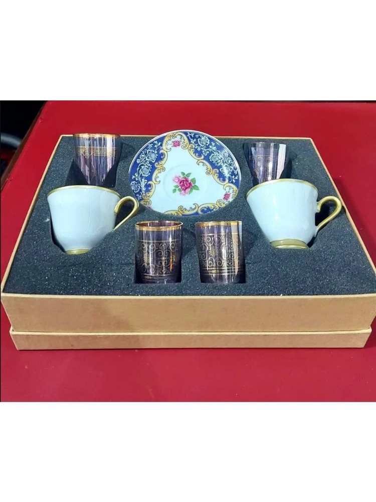  DANEXLAS Exclusive Fine Porcelain Porselen 2 Kişilik Kahve Set Su Likör Bardaklı Hikmet Kıvanç