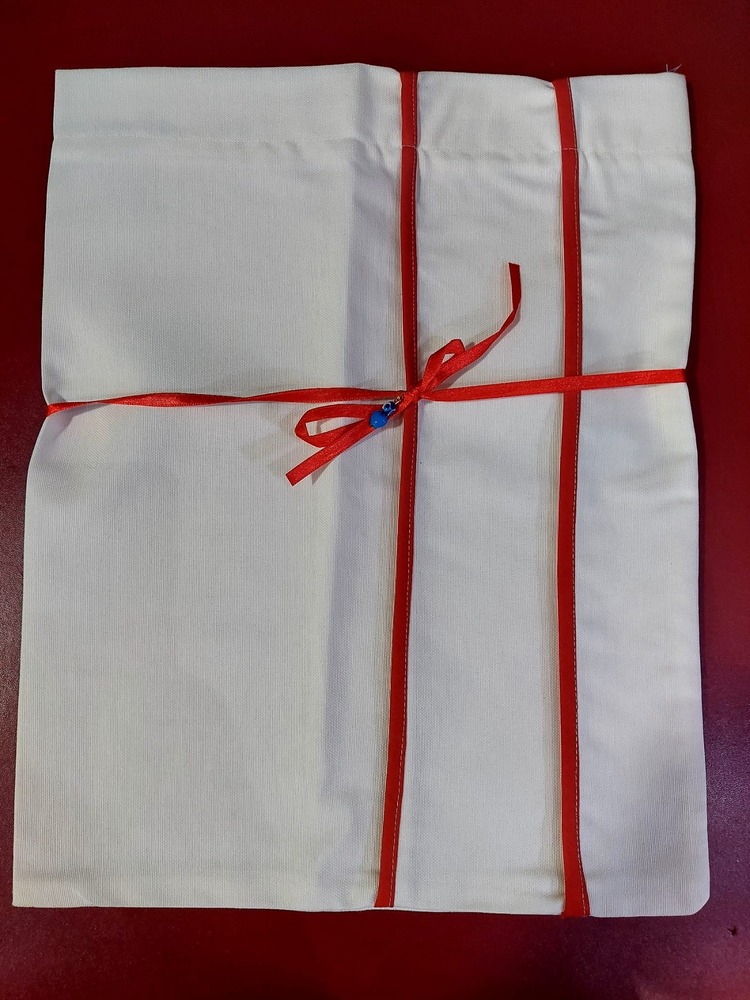F01GUBGR Gabardin Kumaş Nazar Boncuklu Bez Kese Bağ Detaylı El Yapım 39x30cm 1 Adet