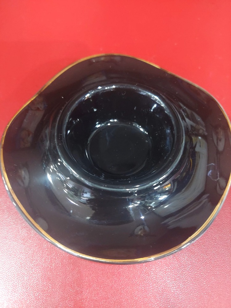 A02535 Çap 12cm Yükseklik 4cm Porselen Siyah Gold Yaldız Mumluk Parlak Renk 1 Adet