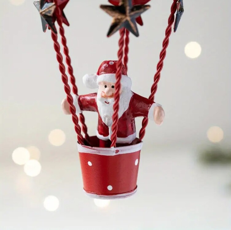 QR6489205 yaşlı Santa Claus Elk Sıcak Hava Balonu Süsü, 1 adet Dövme Demir