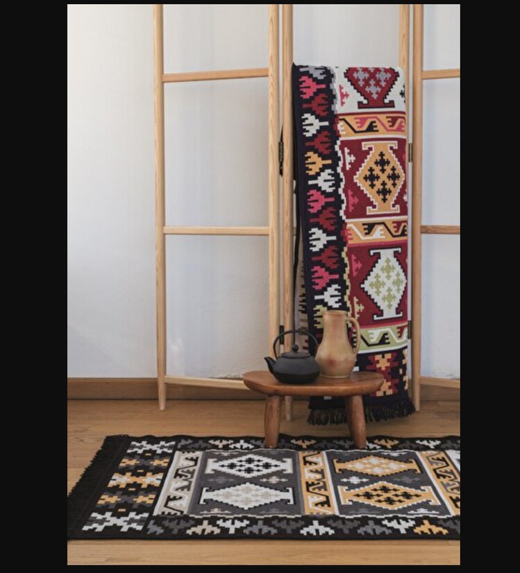 BGH8681126436915 Home Çift Taraflı Kilim Makinede Yıkanabilir Modern Desenli 80x150cm