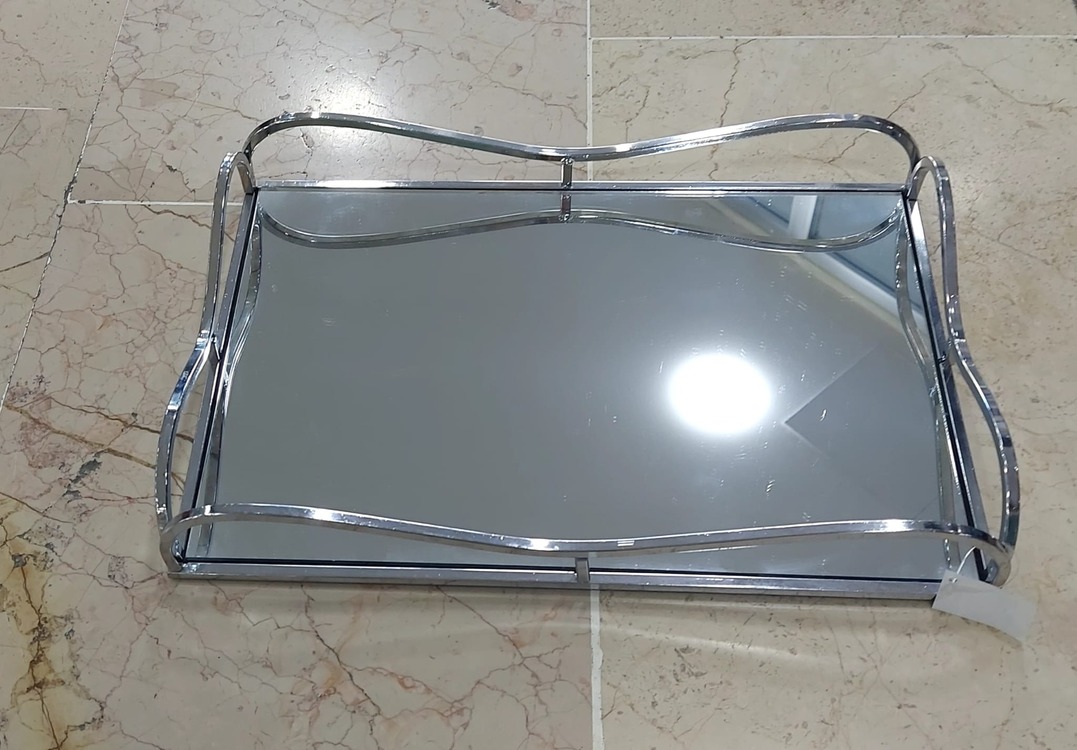 HA63.872955 Gümüş Aynalı Dikdörtgen Tepsi 38x26cm Mutfak Çay Kahve Sofra Tip Sunum Şık