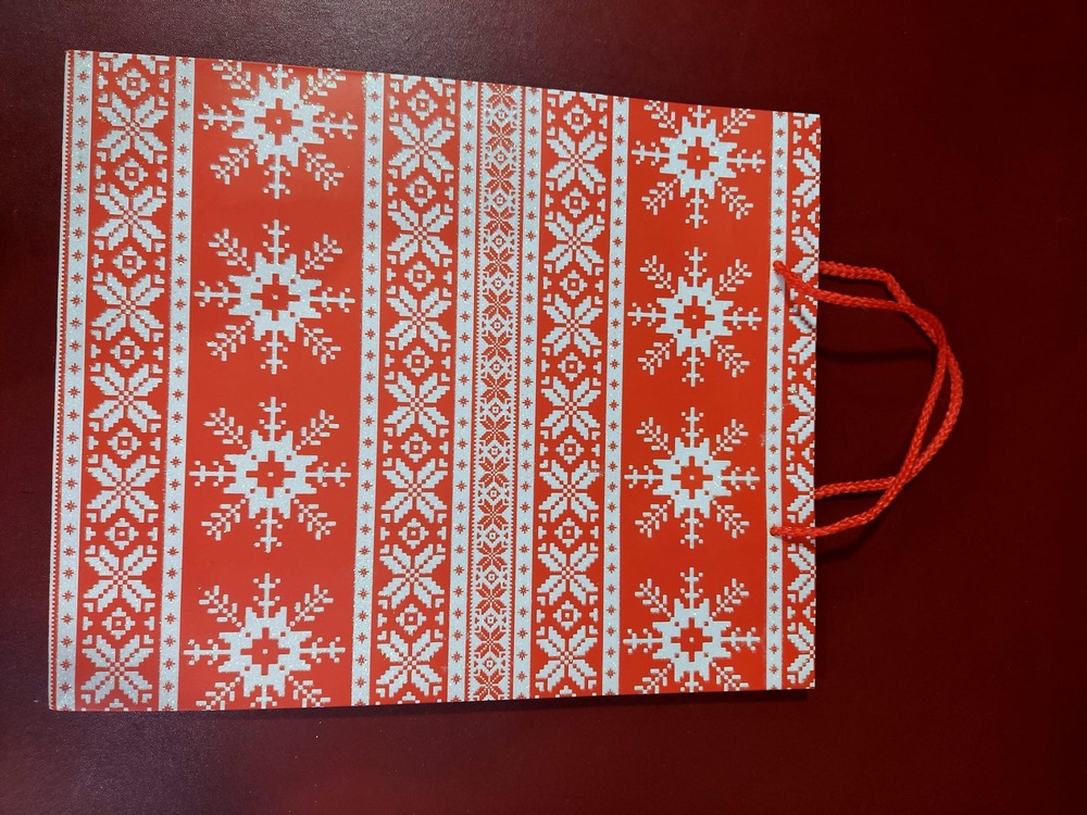 SVR-5286 Yılbaşı Noel Yeni Yıl Christmas Karton Poşet Kırmızı Kar Taneli Orta Boy 1 Adet