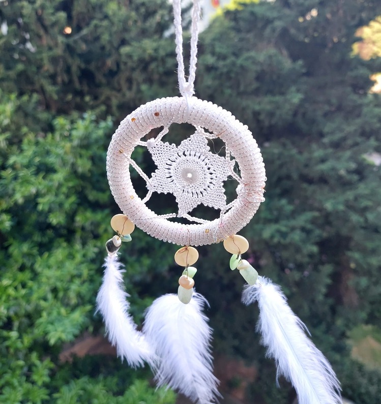 C12931 Dream Catcher Düş Kapanı Tüylü Asmalık 8cm Çap El Yapım Dantel 1 Adet