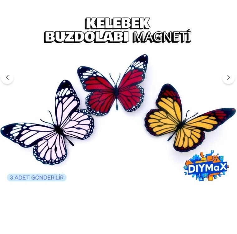 A1115718565 Kelebek Buzdolabı Magneti 3’lü Set – Dekoratif Renkli Kelebek Mıknatıslı