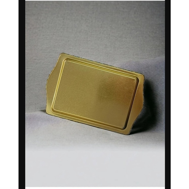 OPENSMTP56 Coffee Desenli Metal Tepsi Dikdörtgen Metal Sofra Tepsi 16x25cm Kahve 1 Adet