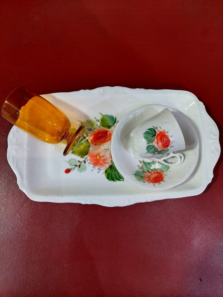 A053623 Porselen El Boyama Türk Kahve Fincan Tepsi Cam Su Bardak Set