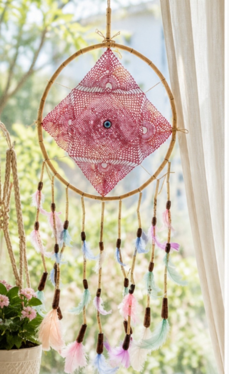 DREAMKAREPEM ÇAP 25 CM dream catcher kare pembe 1 adet