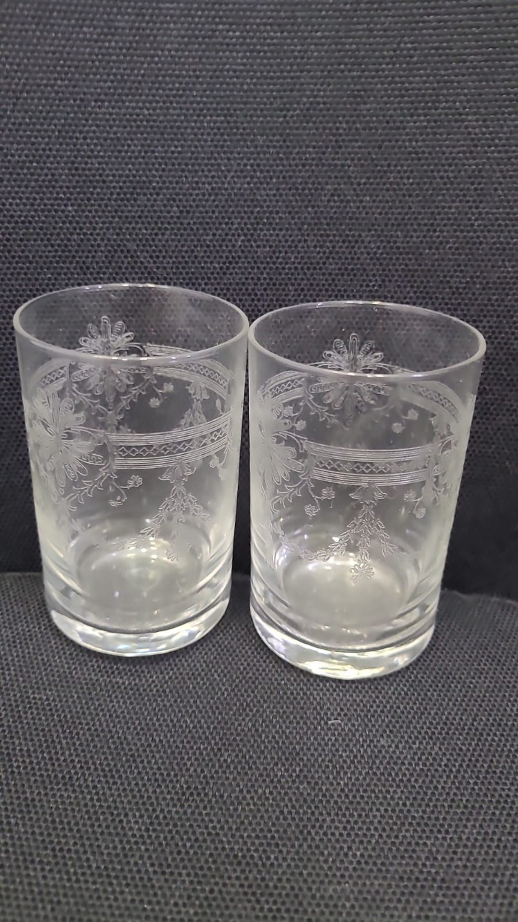 A83624 8cm 2'li Bohemia Kristal Cam Bardak Kahve Yanı Şeffaf Desenli Rus Tarz