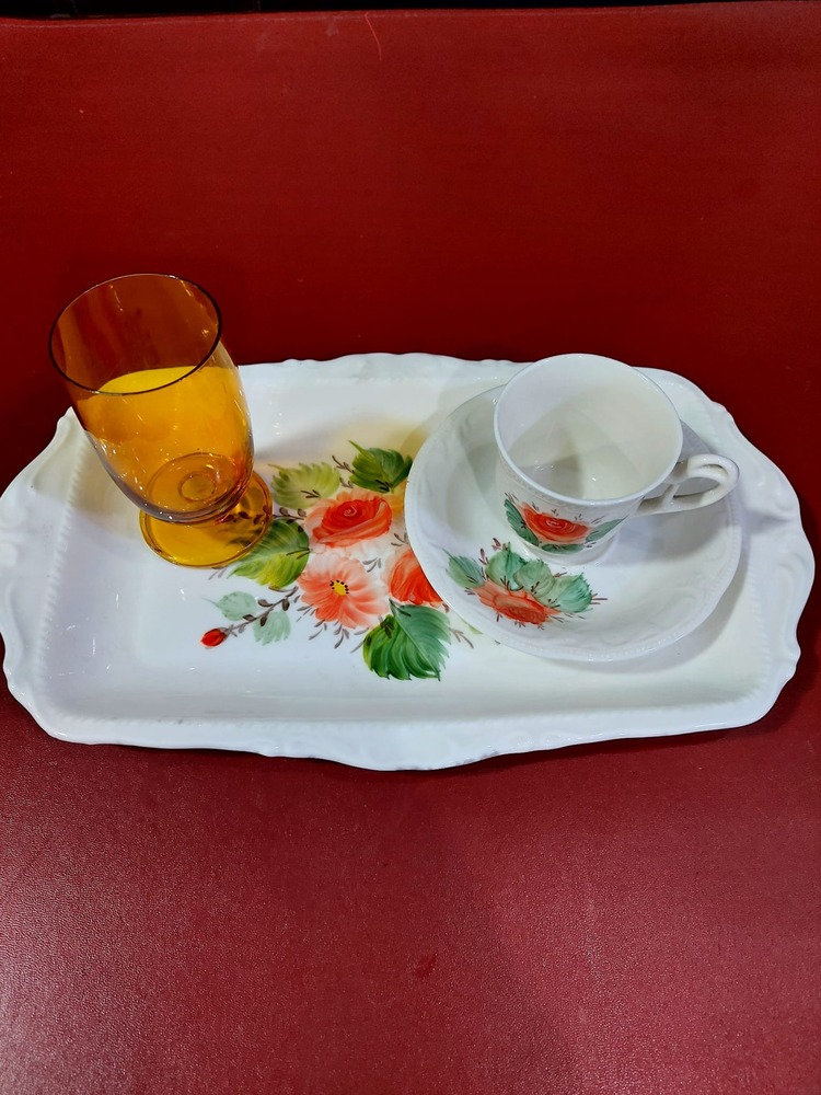 A053623 Porselen El Boyama Türk Kahve Fincan Tepsi Cam Su Bardak Set