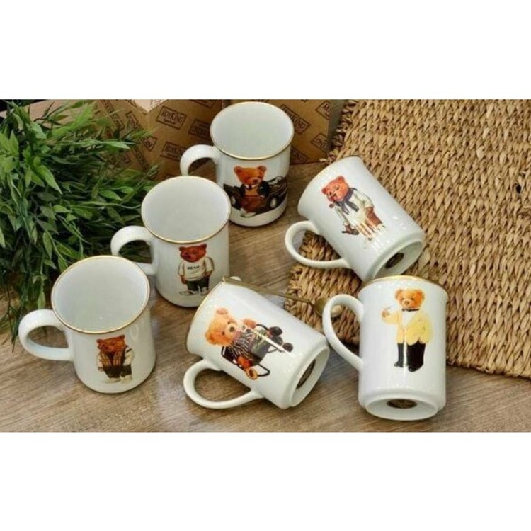 1ADETBR005 King Bear Mix Servis Takım Beyaz Ayıcıklı Esprili Hediyelik Şirin Teddy 1 Adet Kupa