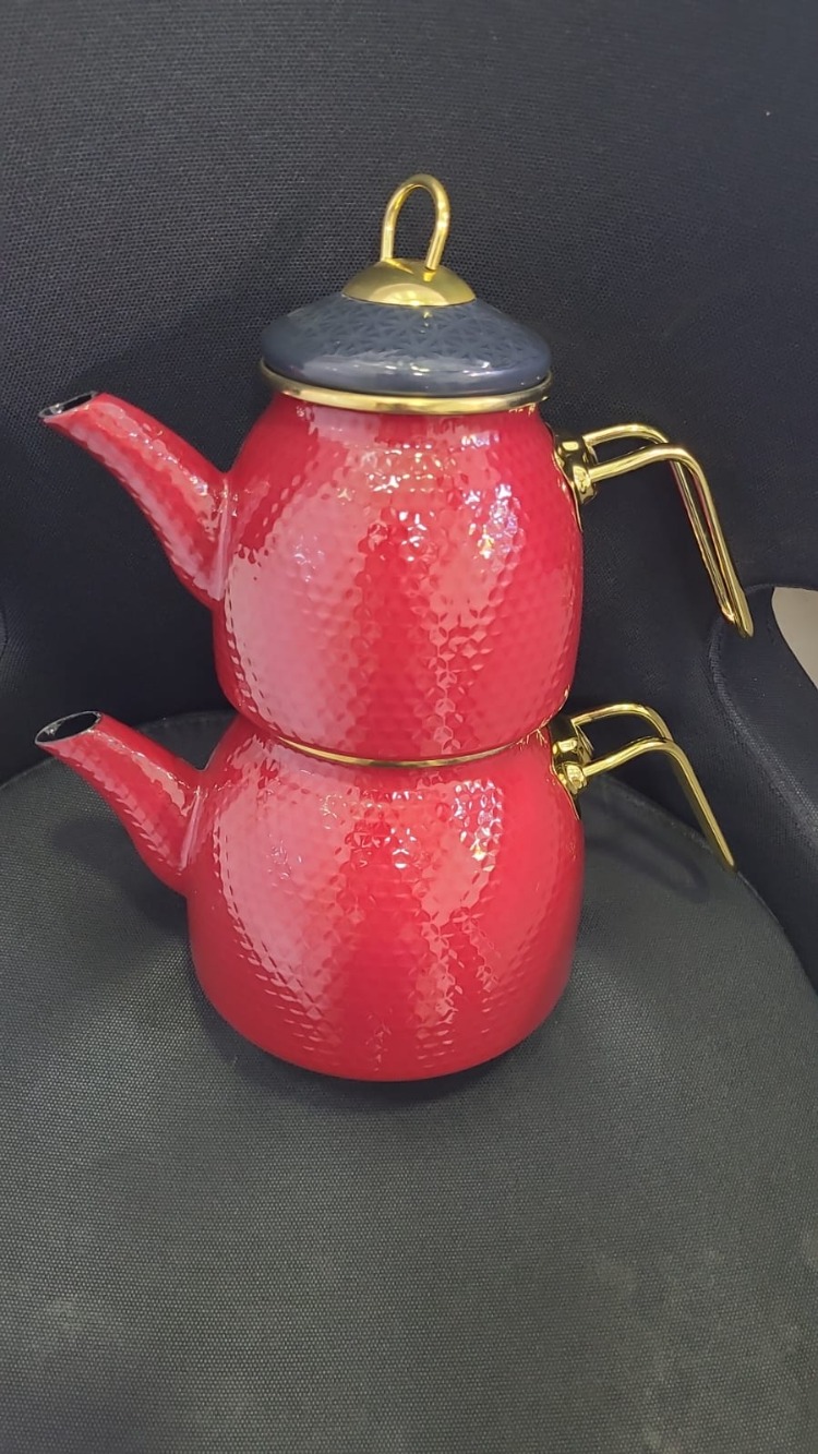 A55CYD014422 Red Teapot Dot Emaye Çaydanlık Kırmızı 2100ml
