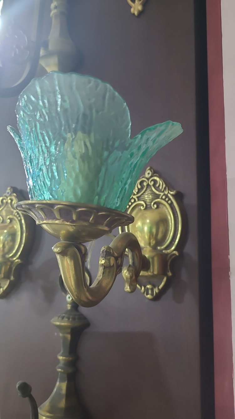 A69499 Cam Metal Aplik Gold Yeşil 23x25cm Duvar Lamba Özel Camlı 1 Adet