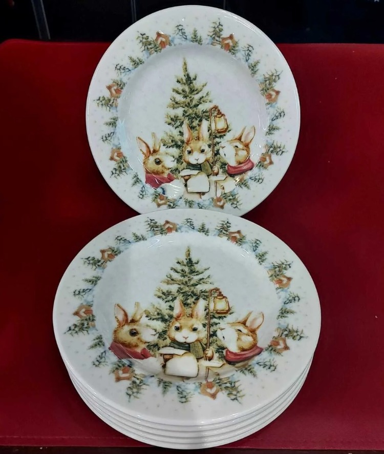 1A37YICA Kosova Yılbaşı Desenli 6 Kişilik Porselen Servis Tabağı Çap 19cm
