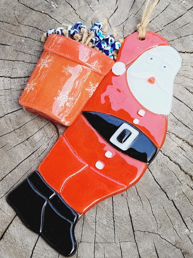 A1133632155 Kaynaştırılmış Cam Noel Baba Süsü: Nazar Boncuğu Noel Ağacı Süsü