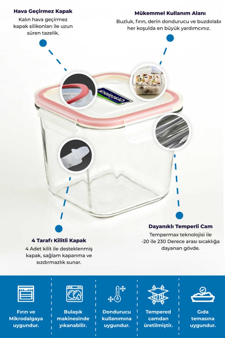 D-MCSB012 Glasslock Kare Cam Mama Saklama Kabı - 120 ML mutfak