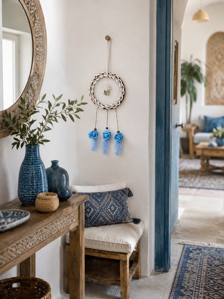 B160826072026 Çap 8 cm dream catcher Mavi çiçekli