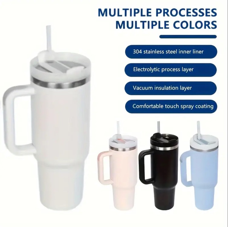 GR209858 40oz Paslanmaz Çelik Yalıtımlı Bardak Sap Samanlı BPA FREE Saf Beyaz 1 Adet