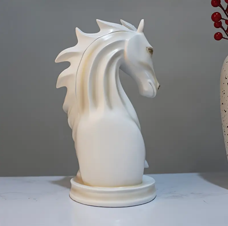KP3650714 Mavi Şık At Başlı Şarap Şişesi Askısı - Sağlam Reçine Yapı