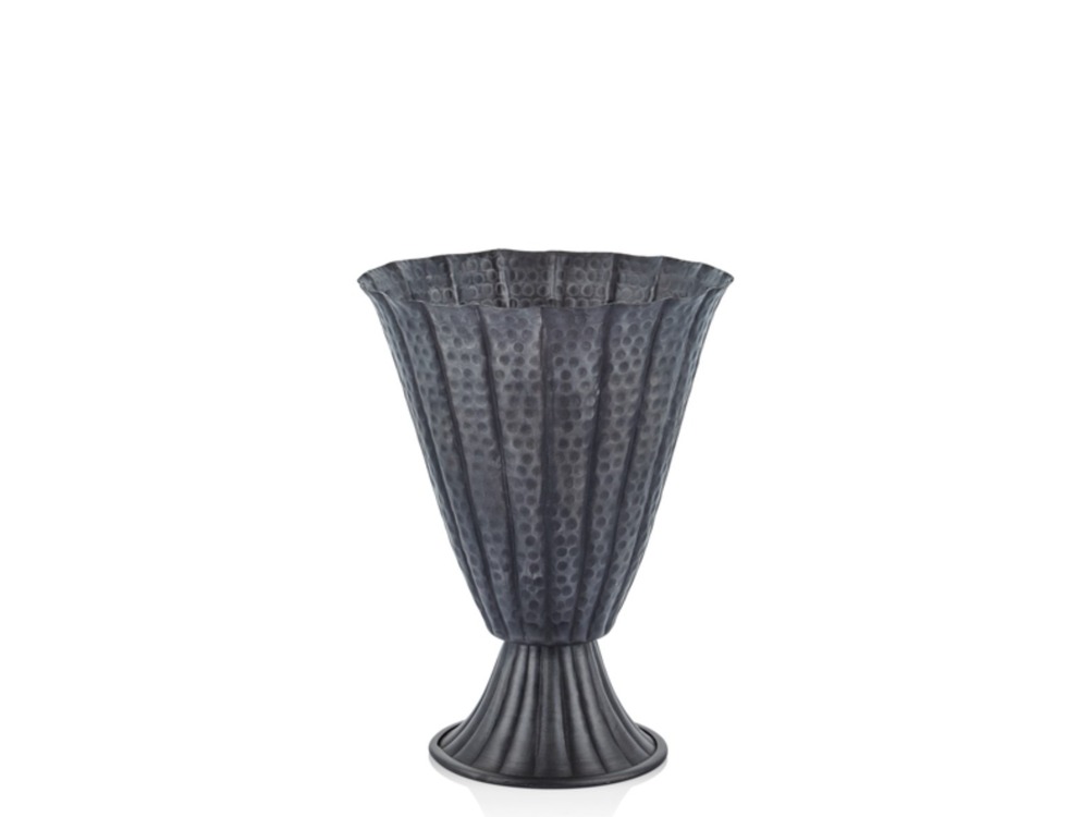 1DEP-22602S Hammer Eskitme Siyah Küçük Vazo 25x25x33cm 1 Adet