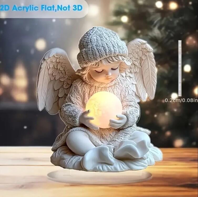 EJ1873959 A 2D Düz, 2D Bohem Angel Heykeli Işıklı Küre ile Akrilik Ofis Masa