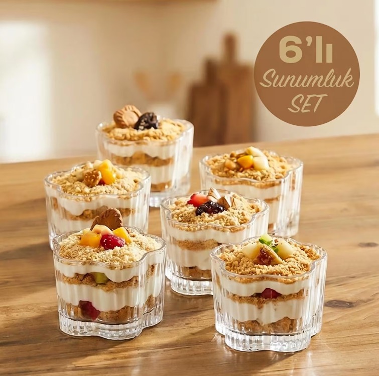 RYG7061 Porsima  Flower 6lı Cam Kase Puding Tatlı Ve Dondurma