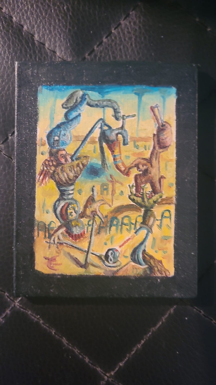 A005764 Sanat Eser İmzalı İtalyan Soyut Eleştirel Postmodern El Yapım 9x7cm Resim 1 Adet