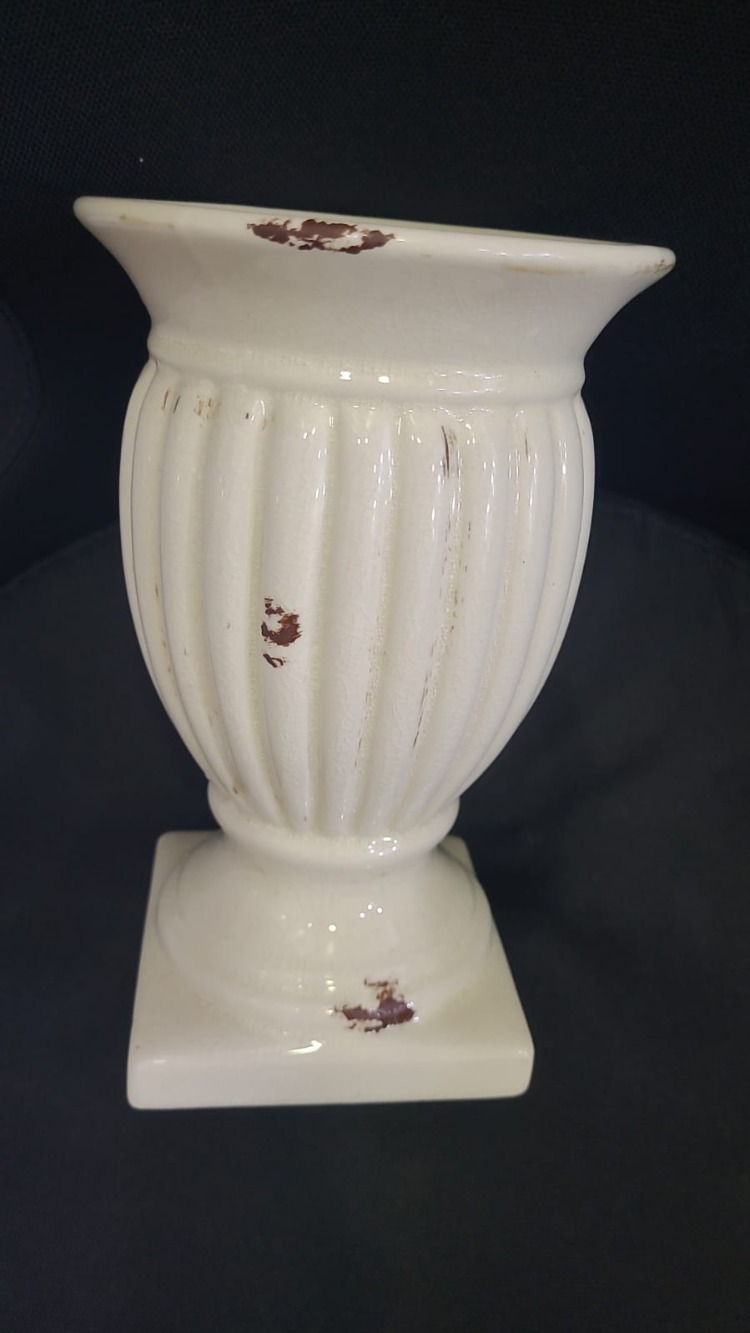 81179WH 22cm boy 11cm taban 14cm dış çap 1 adet seramik eskitme vintage saksı vazo